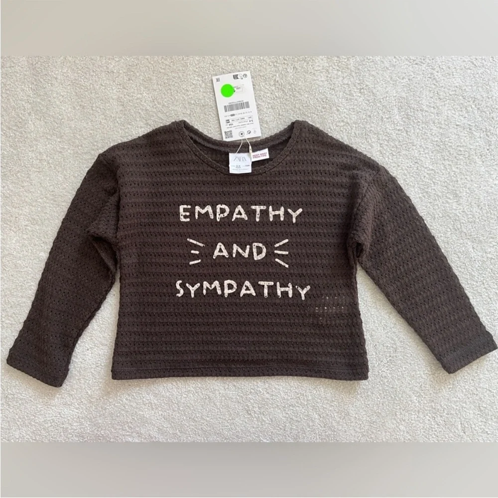 Zara kids, Brown, text knit shirt, 3-4 years